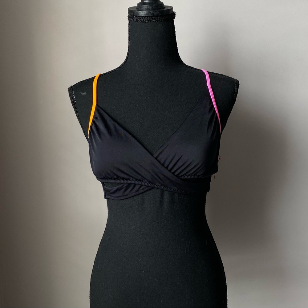 Women’s Pink Victoria’s Secret Black with pink orange Medium bikini Top NWT